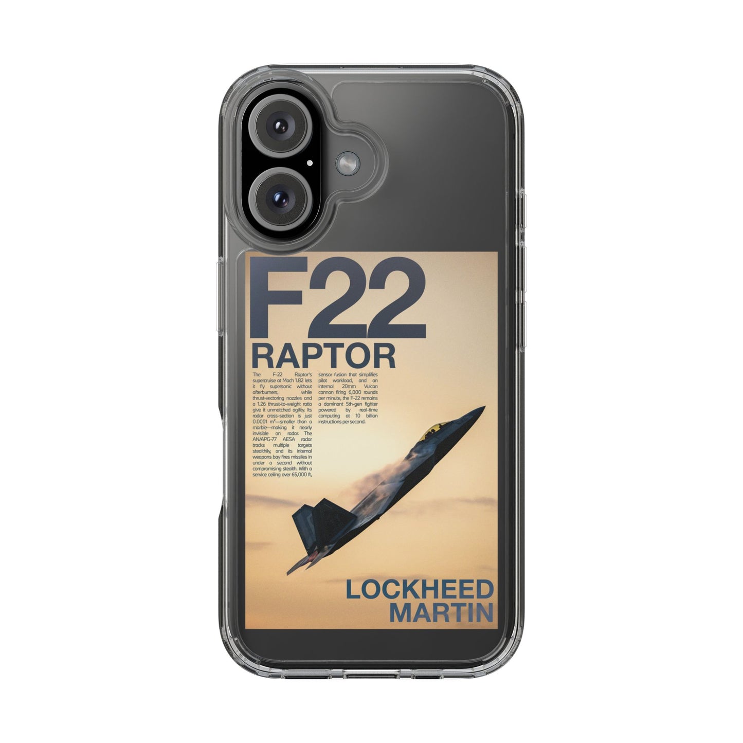 F22 Raptor Clear Phone Case, Military Aviation Accessory, Unique Gift for Airplane Enthusiasts, Customizable iPhone Cover, Durable [...]