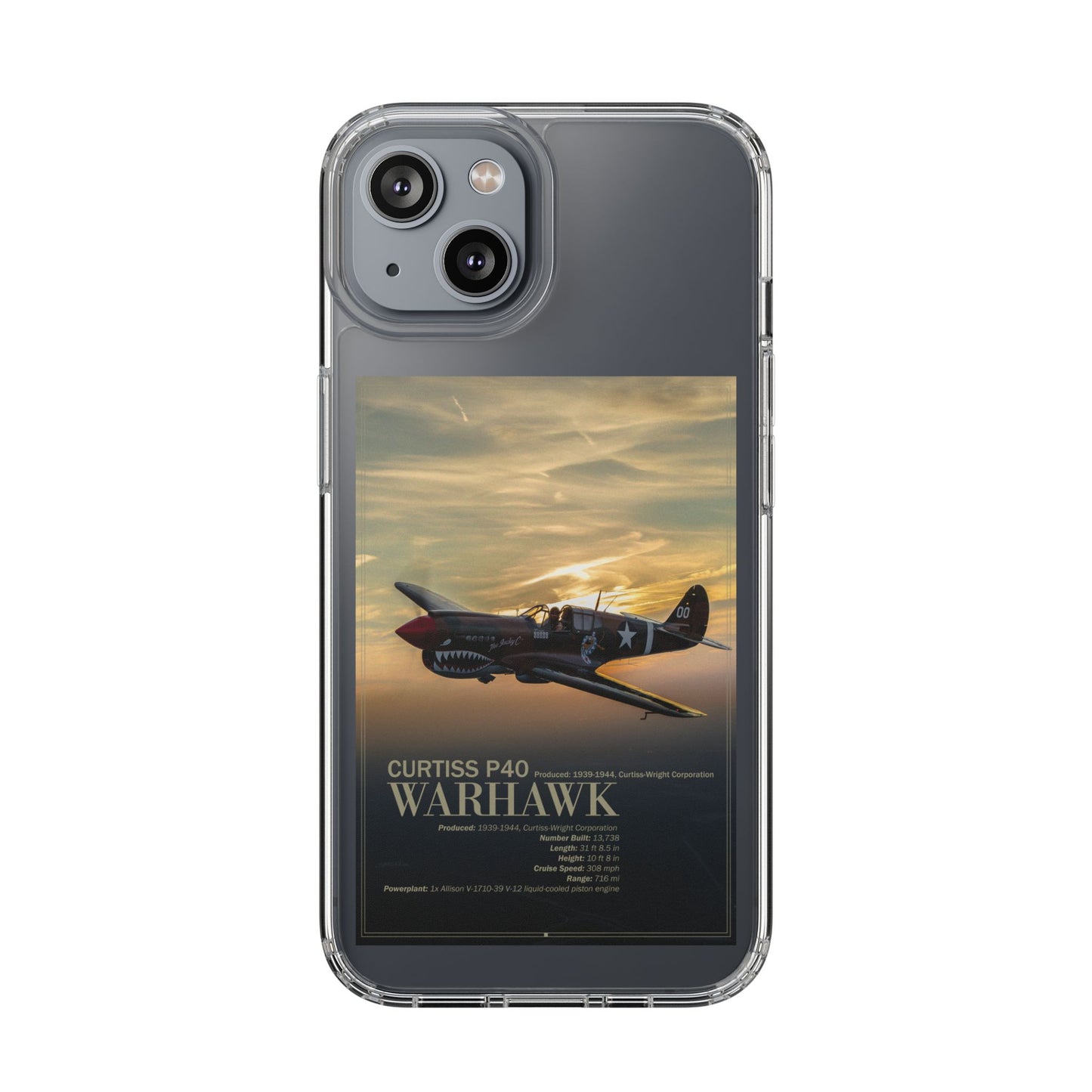 Vintage Warhawk Phone Case, Clear Cases, Military Aviation, Gifts for Him, Unique Phone Accessories