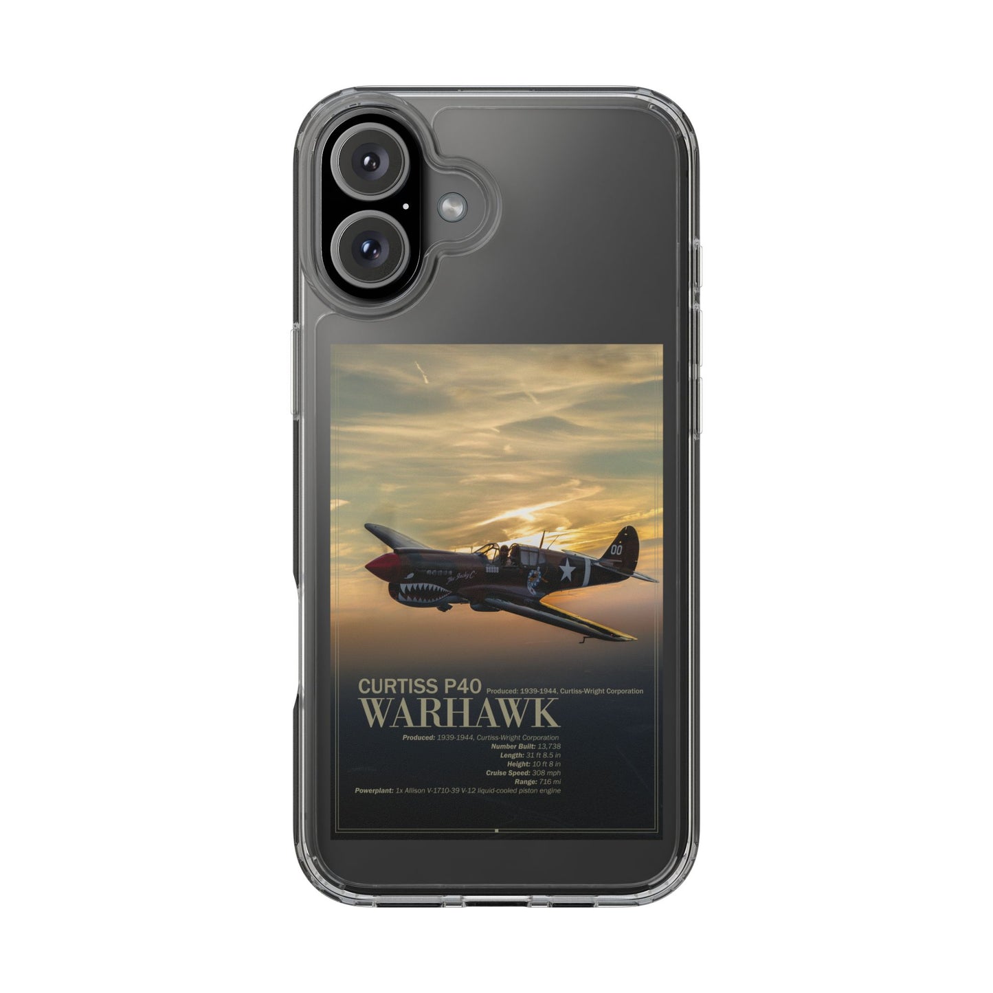 Vintage Warhawk Phone Case, Clear Cases, Military Aviation, Gifts for Him, Unique Phone Accessories