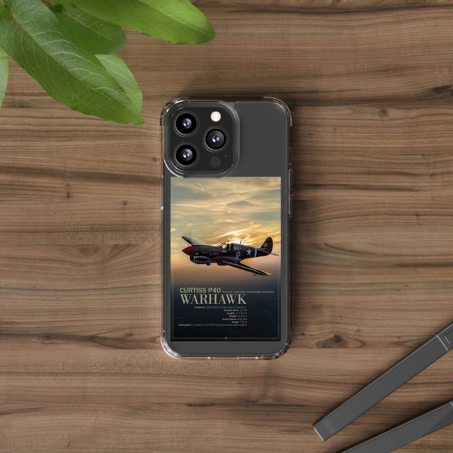 Vintage Warhawk Phone Case, Clear Cases, Military Aviation, Gifts for Him, Unique Phone Accessories