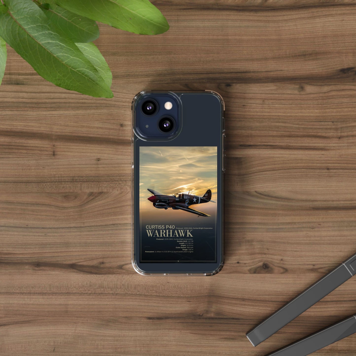 Vintage Warhawk Phone Case, Clear Cases, Military Aviation, Gifts for Him, Unique Phone Accessories