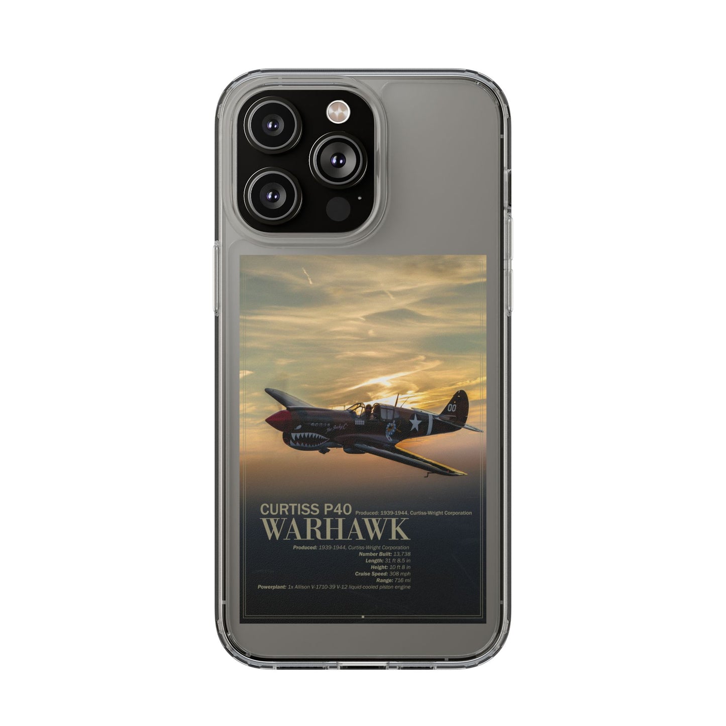 Vintage Warhawk Phone Case, Clear Cases, Military Aviation, Gifts for Him, Unique Phone Accessories