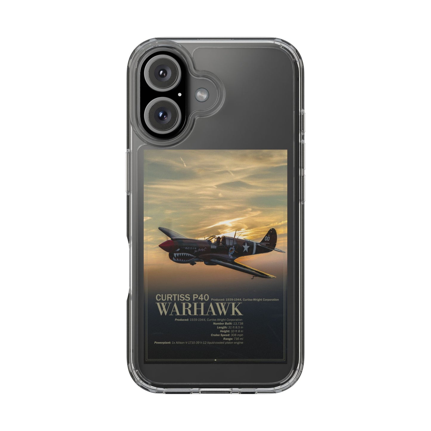 Vintage Warhawk Phone Case, Clear Cases, Military Aviation, Gifts for Him, Unique Phone Accessories