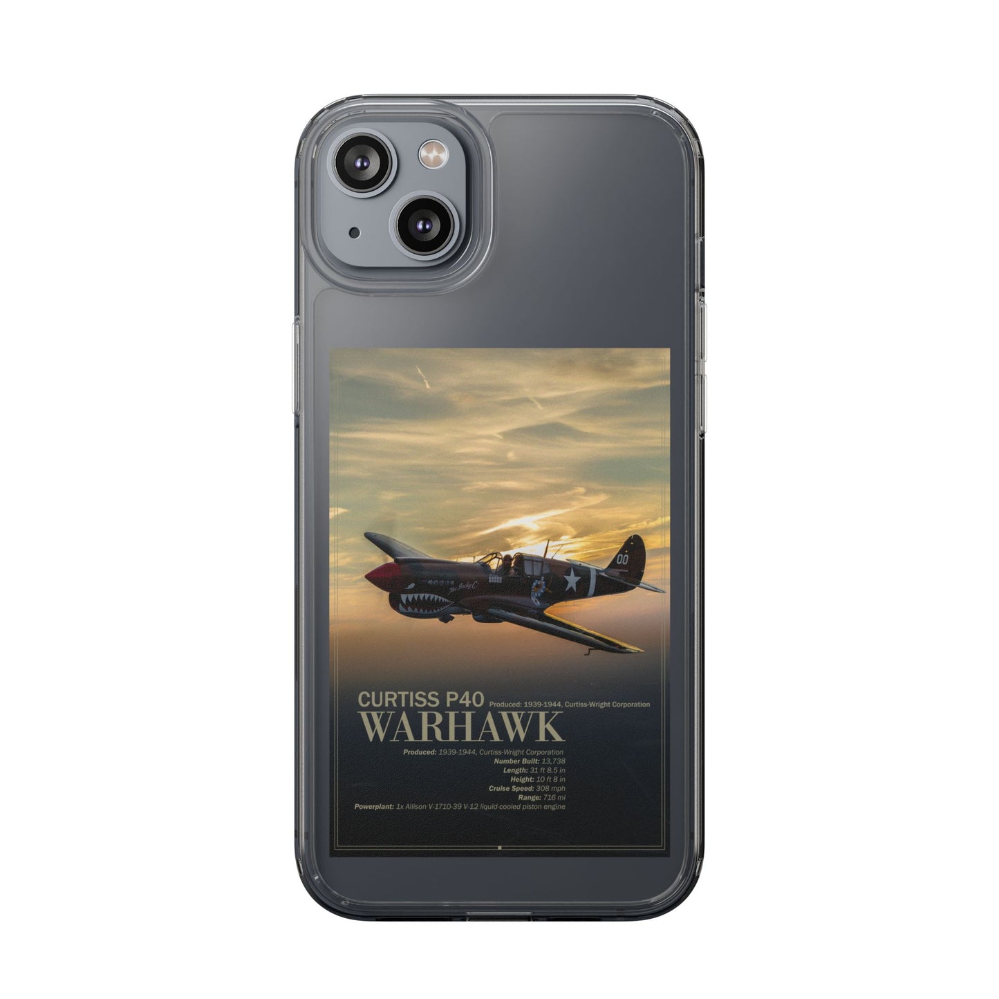 Vintage Warhawk Phone Case, Clear Cases, Military Aviation, Gifts for Him, Unique Phone Accessories