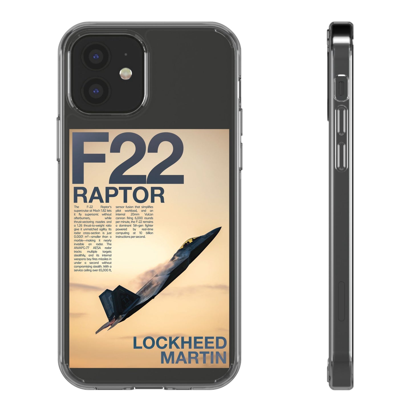 F22 Raptor Clear Phone Case, Military Aviation Accessory, Unique Gift for Airplane Enthusiasts, Customizable iPhone Cover, Durable [...]