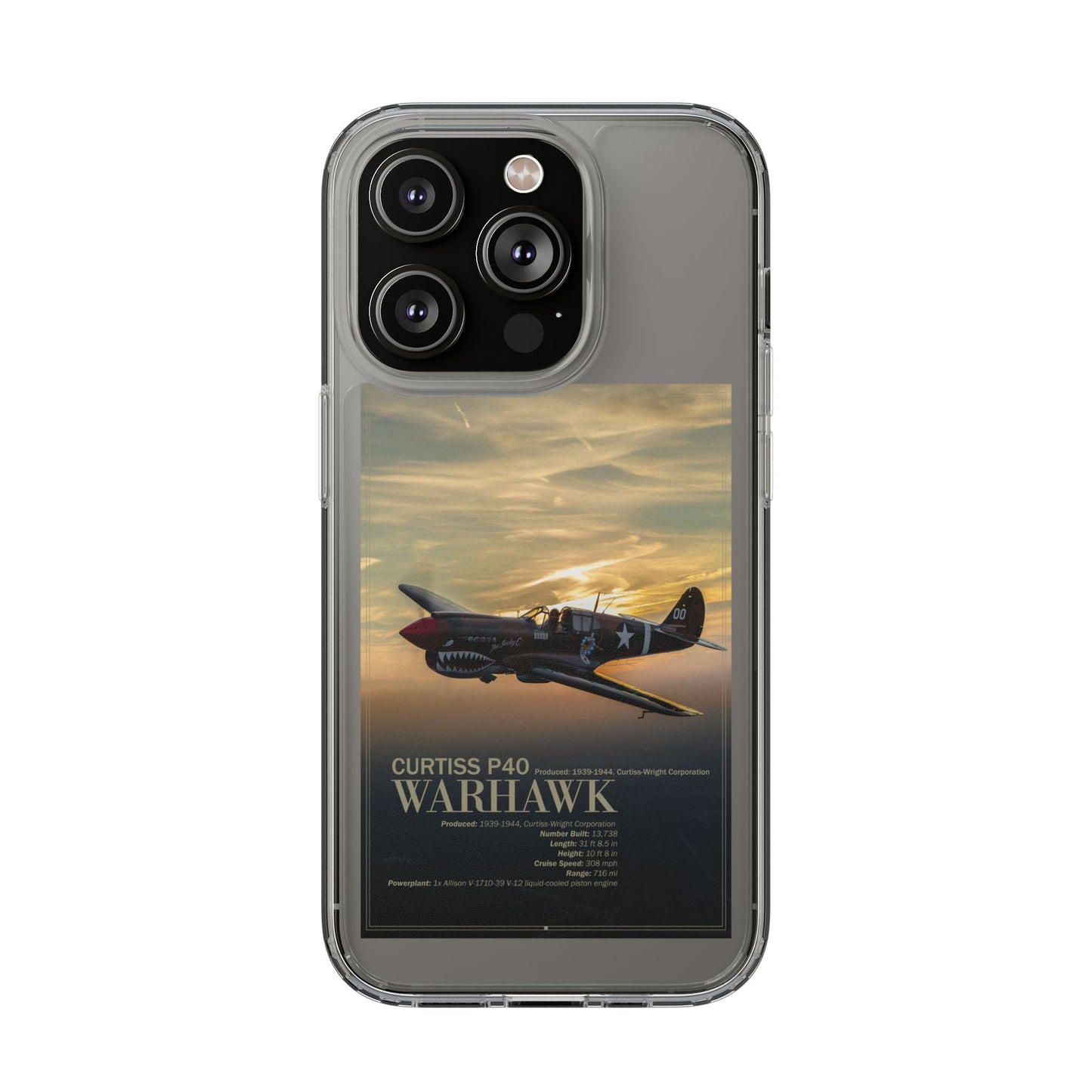 Vintage Warhawk Phone Case, Clear Cases, Military Aviation, Gifts for Him, Unique Phone Accessories