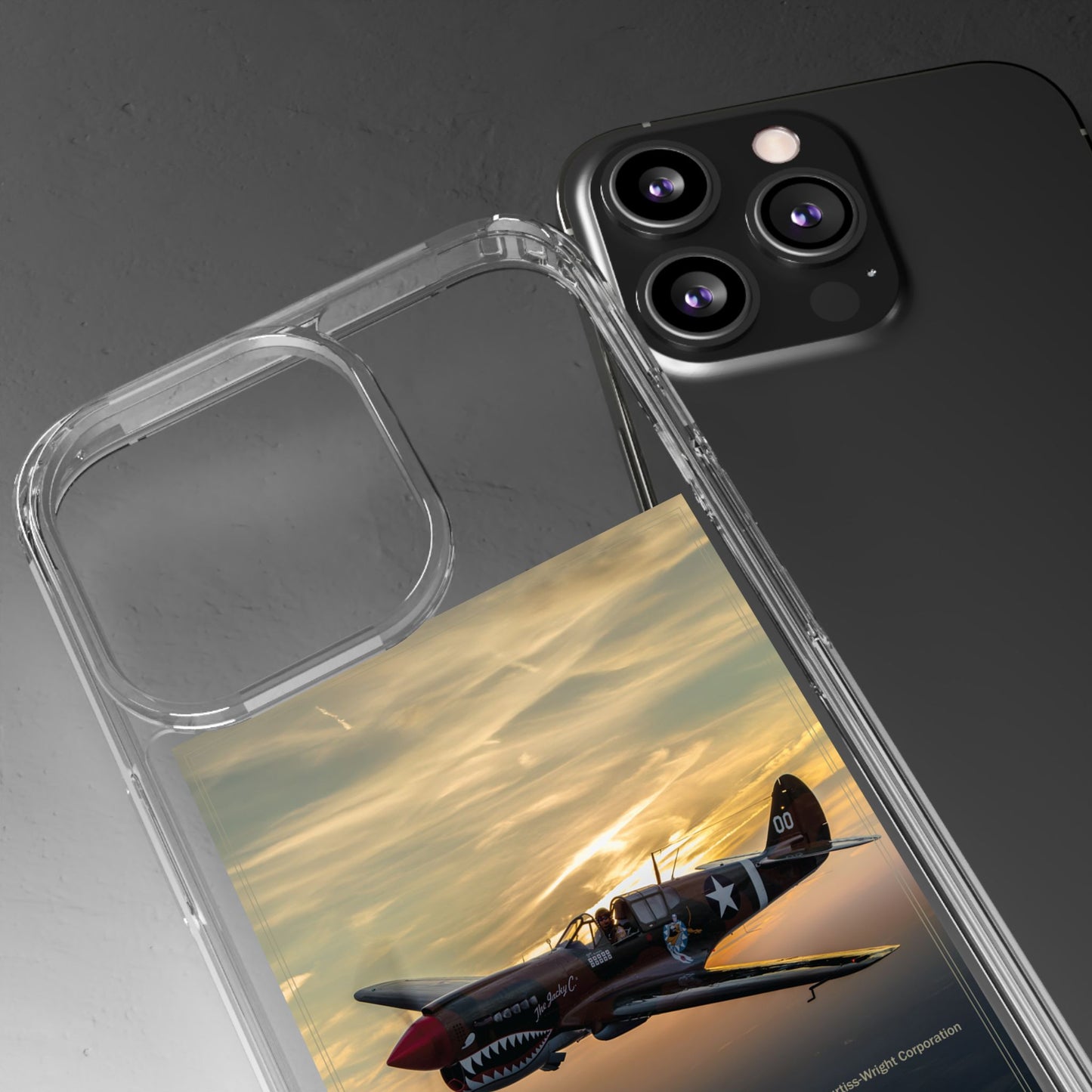Vintage Warhawk Phone Case, Clear Cases, Military Aviation, Gifts for Him, Unique Phone Accessories