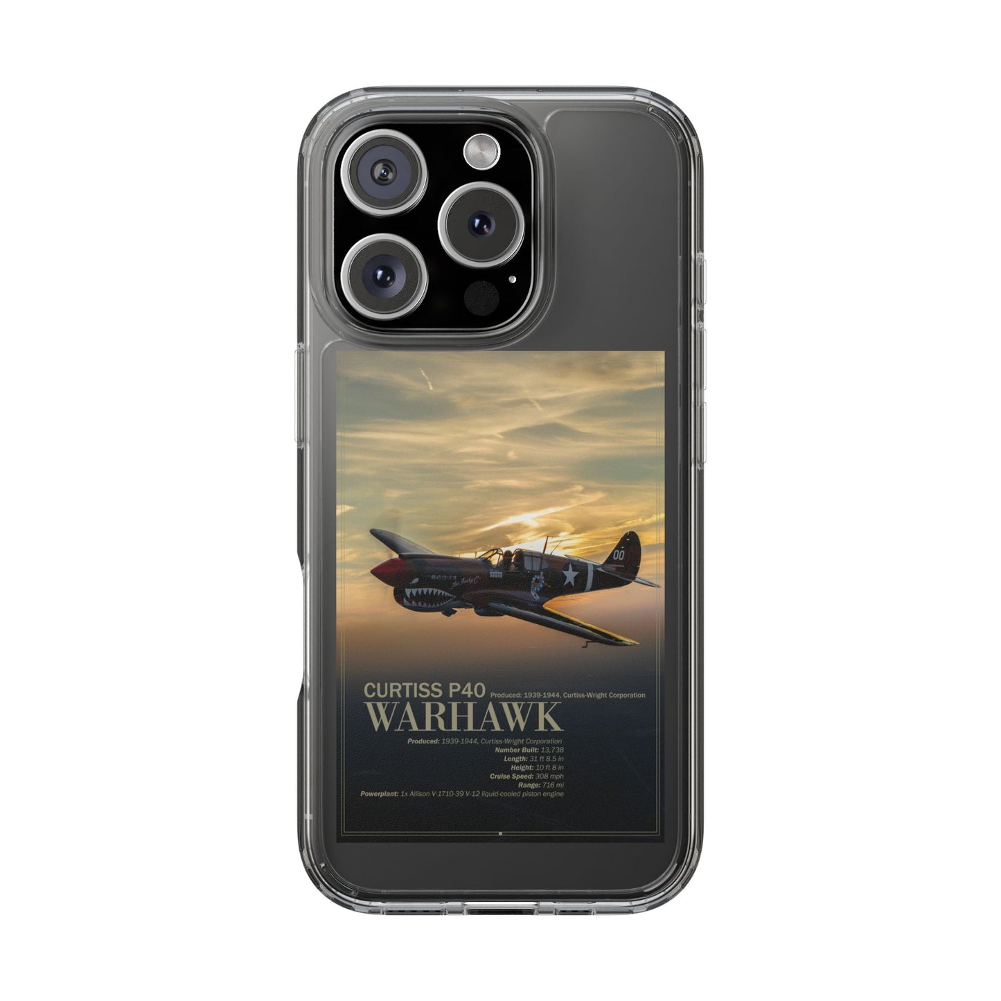 Vintage Warhawk Phone Case, Clear Cases, Military Aviation, Gifts for Him, Unique Phone Accessories