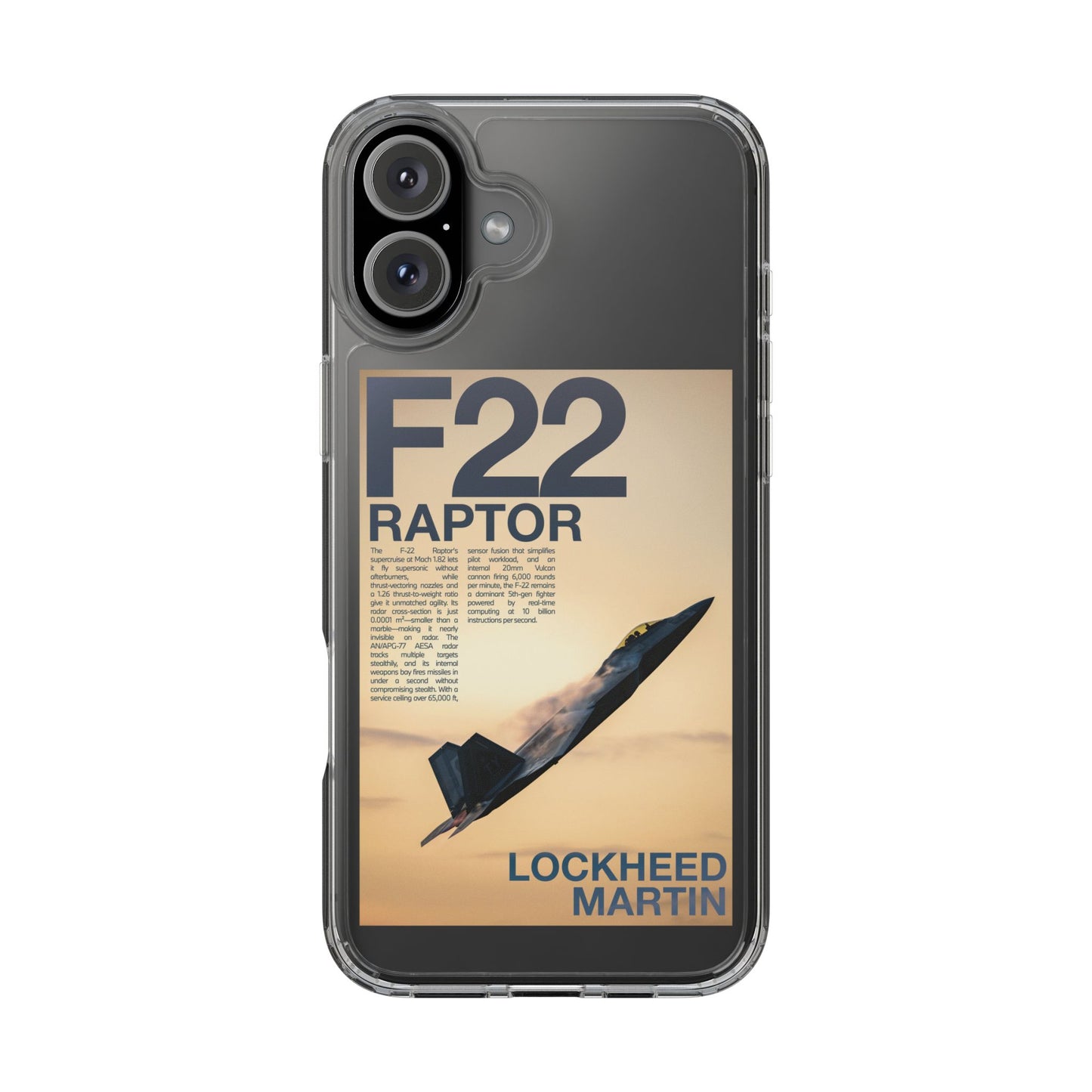 F22 Raptor Clear Phone Case, Military Aviation Accessory, Unique Gift for Airplane Enthusiasts, Customizable iPhone Cover, Durable [...]