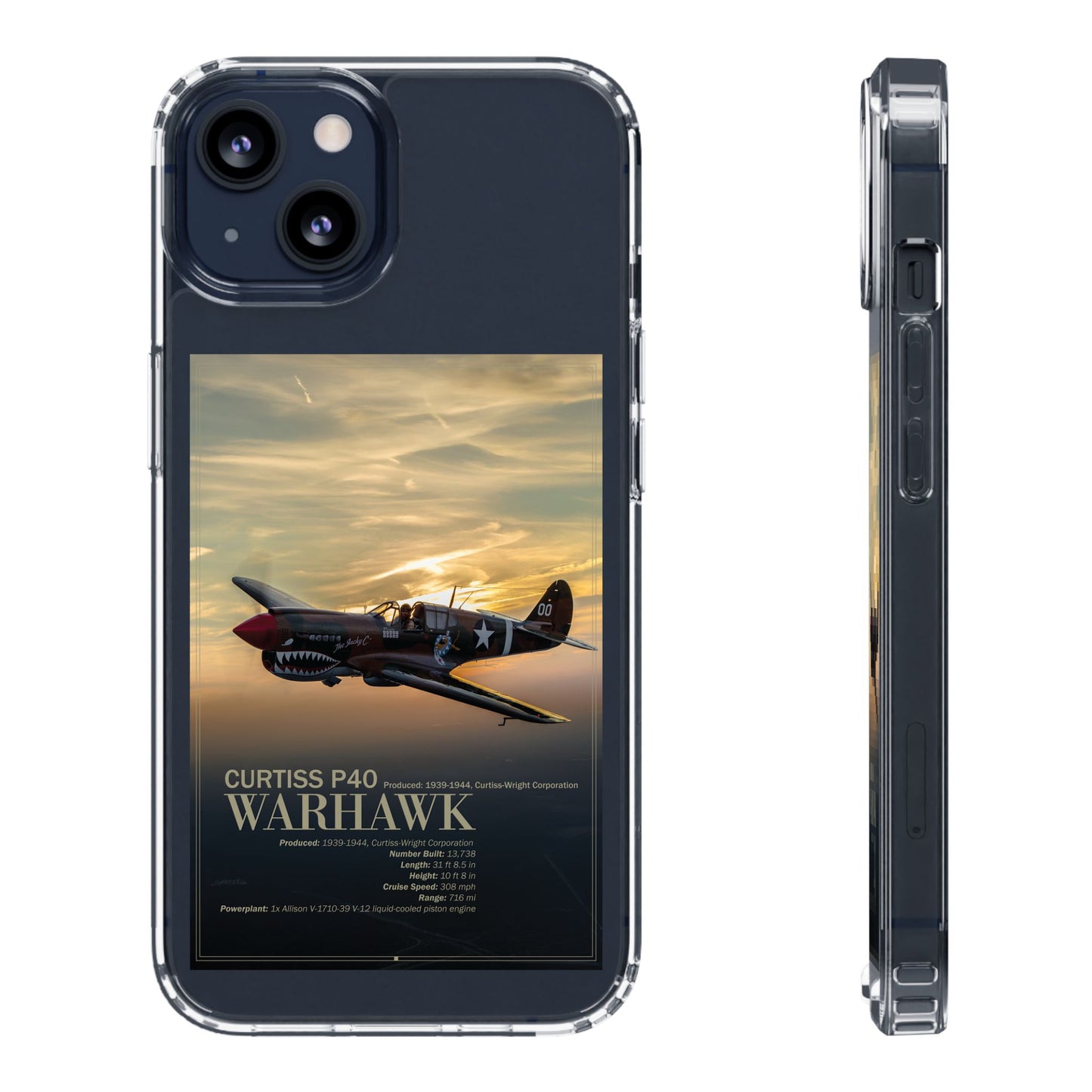 Vintage Warhawk Phone Case, Clear Cases, Military Aviation, Gifts for Him, Unique Phone Accessories